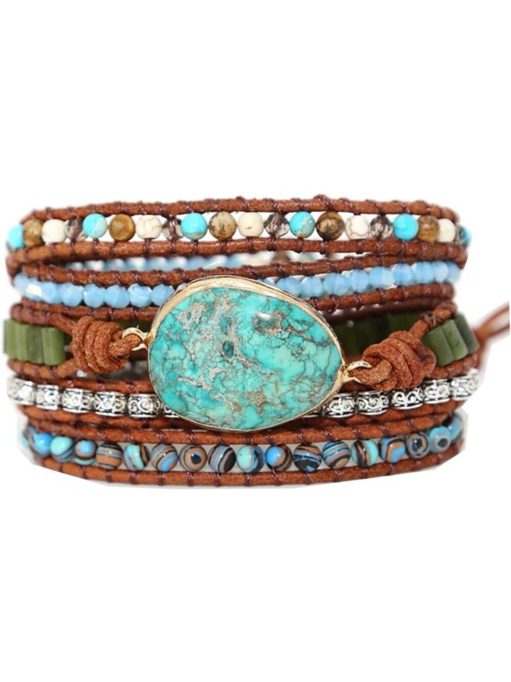 Boho Wrap Bead Bracelet with Imperial Jasper Stones - Unique Jewelry Gift for